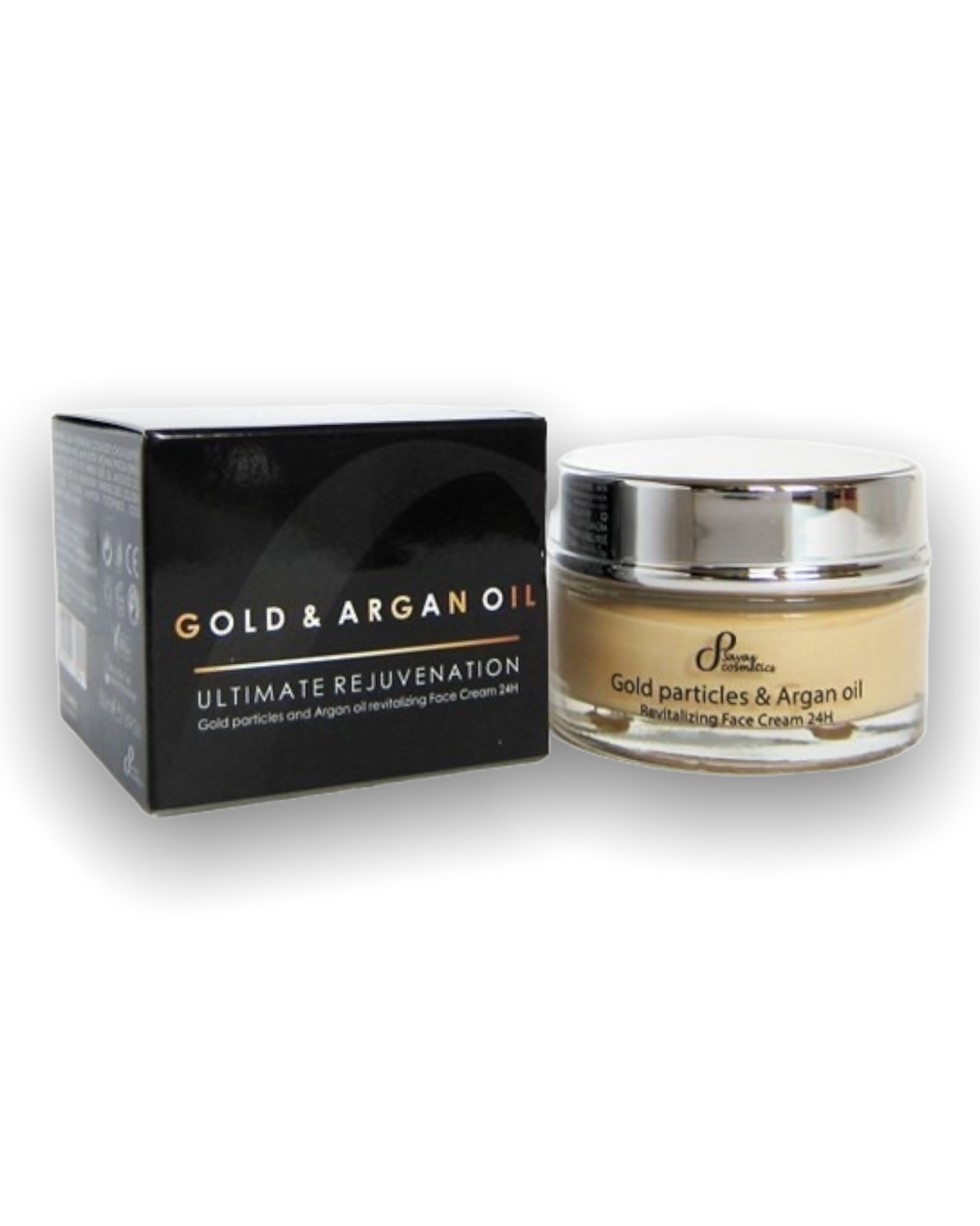 Natürliche revitalisierende 24-Stunden-Gesichtscreme mit Goldpartikel und Arganöl